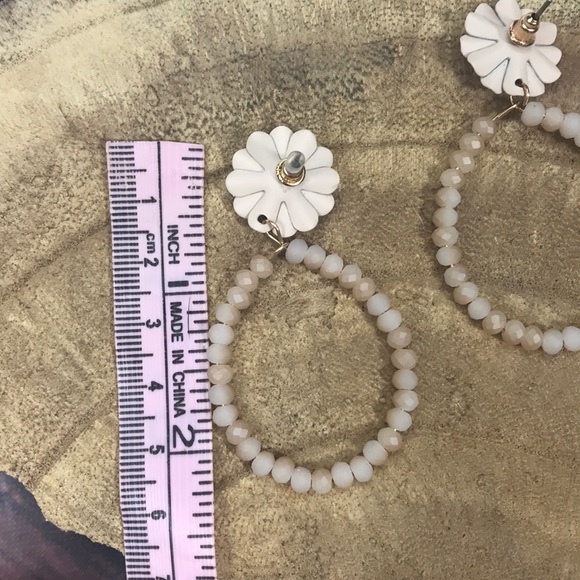 SOLD << Flower Rhinestone Bead Hoop Earrings >> - Picture 3 of 5